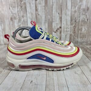 Nike Air Max 97 AQ4137 101 Women's Running Shoes White Pink Yellow Blue Size 8.5
